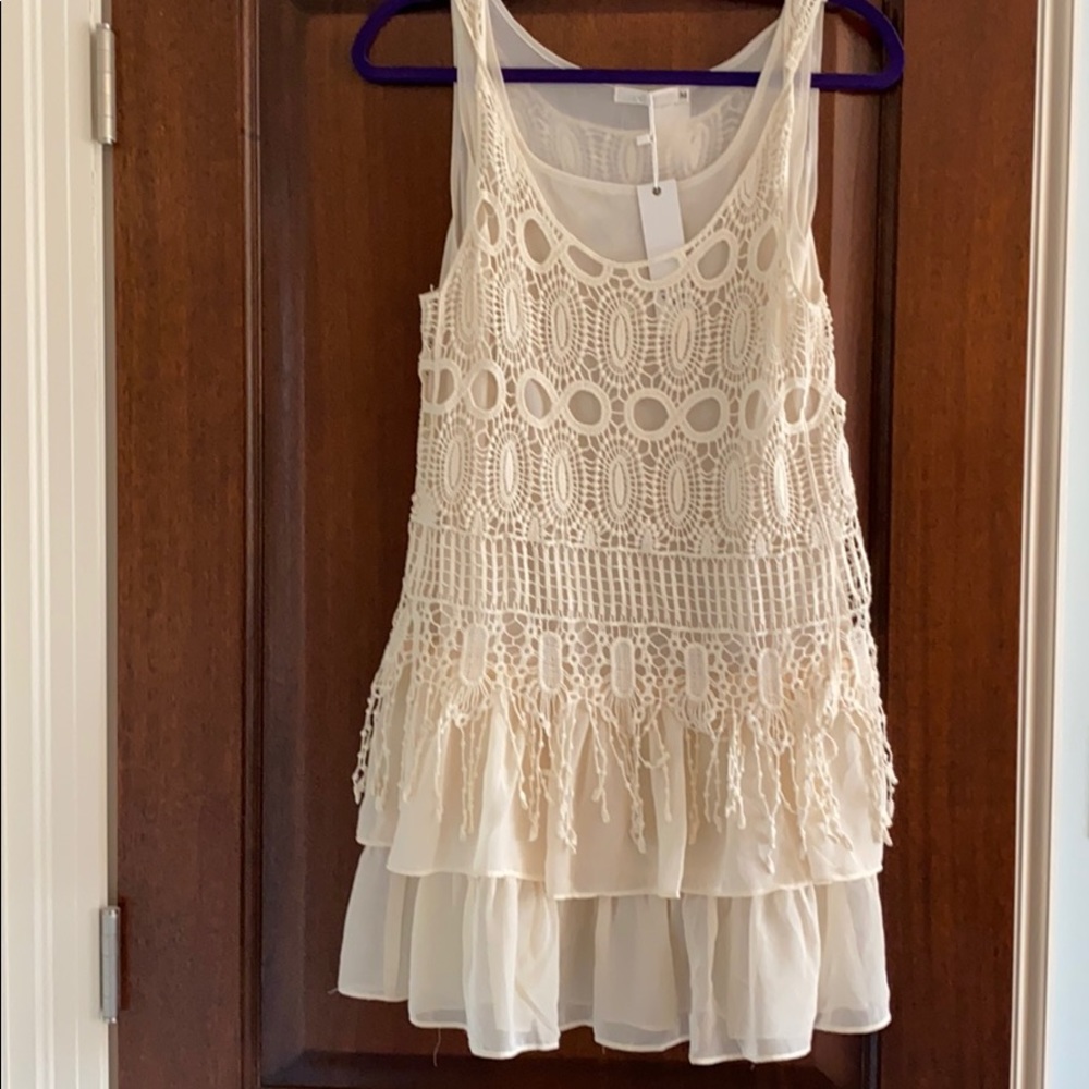 NWT cream/white crochet dress with slip